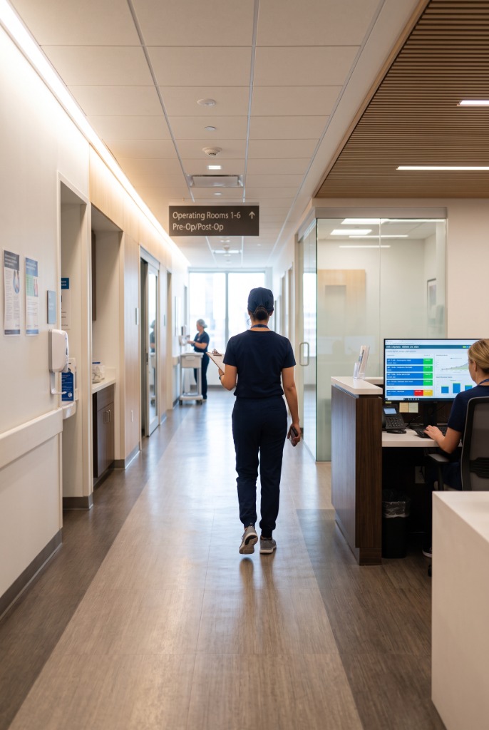 Surgical center operating rooms and pre-op corridor